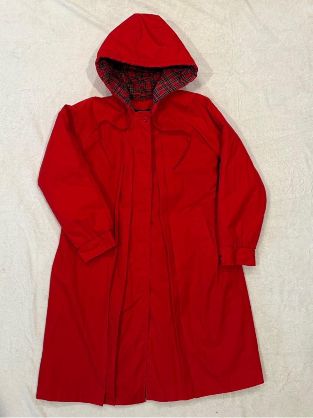 Vintage London Fog Kids Red Hooded Trench Coat with Plaid/Navy Lining